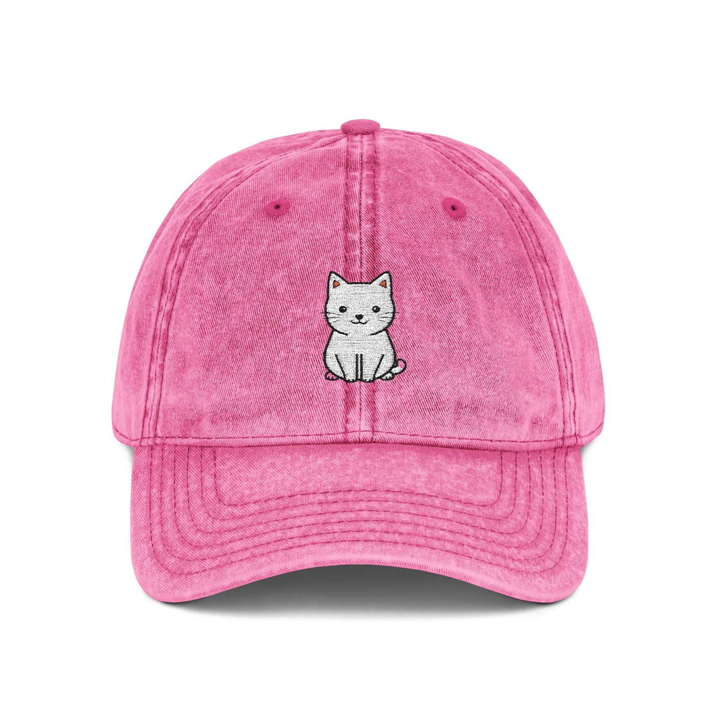 Vintage Embroidered Kitten Cap - Washed Red Dad Hat Hats Printify One size Pink