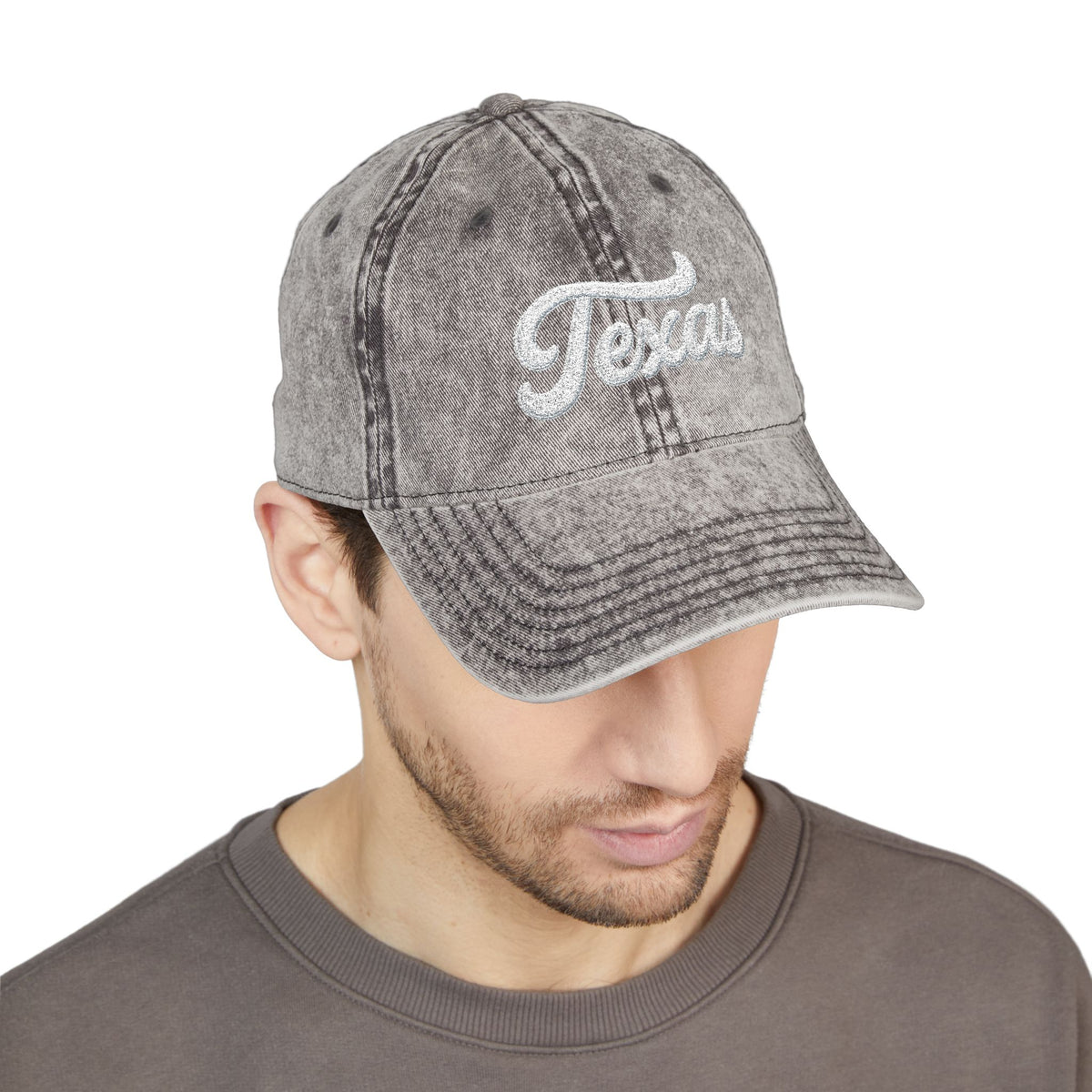 Vintage Embroidered Texas Cap — Distressed Red Baseball Hat Hats Printify