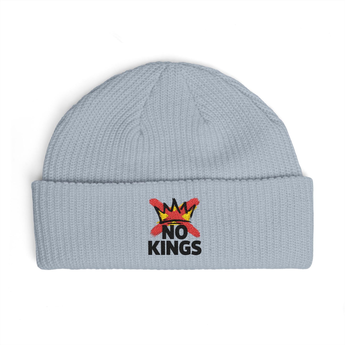 Cuff Beanie — 'No Kings' Streetwear Embroidered Beanie Hats Printify One size Powder
