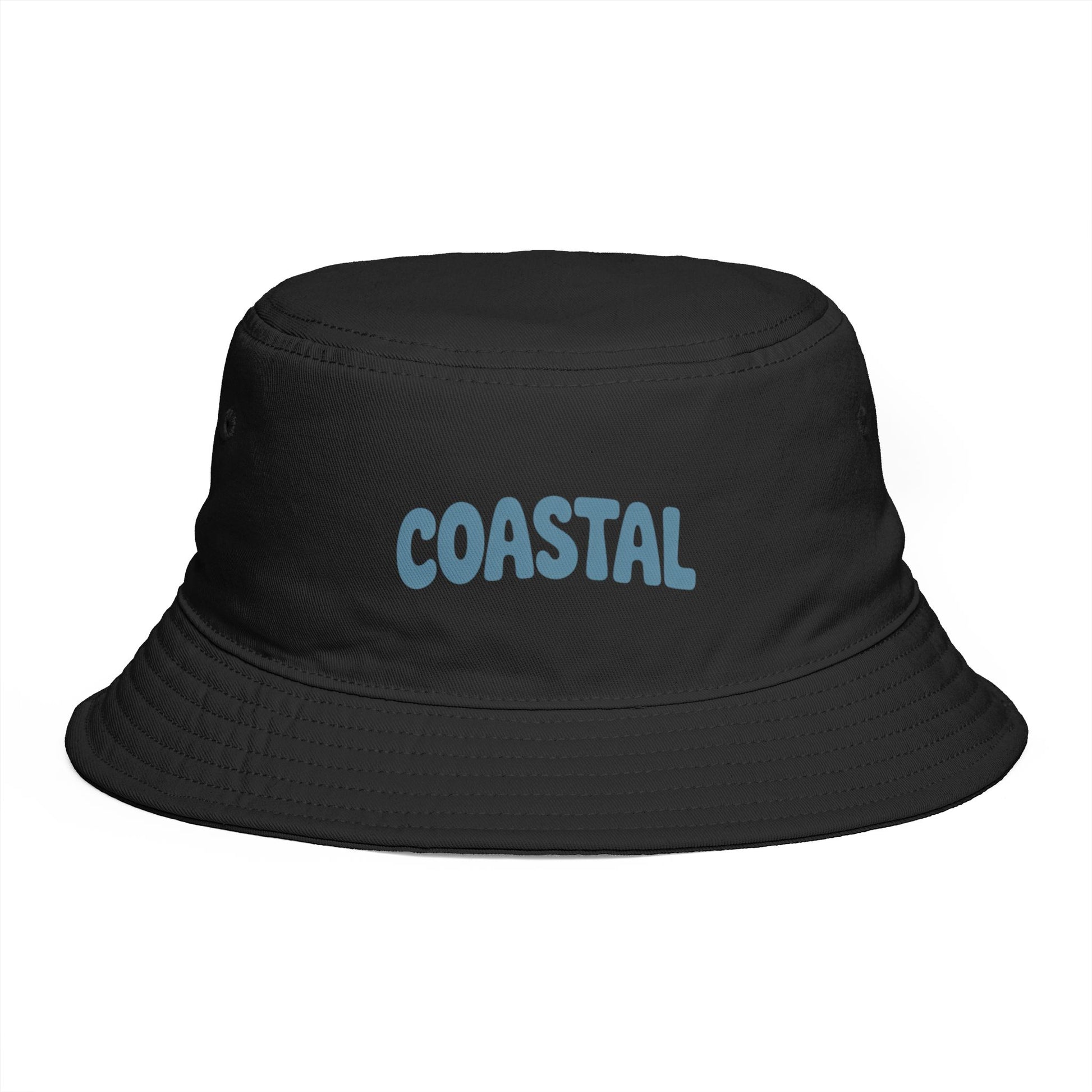 Coastal Bucket Hat — Brown Beach Sun Hat with 'COASTAL' Retro Text Hats Printify One size Black