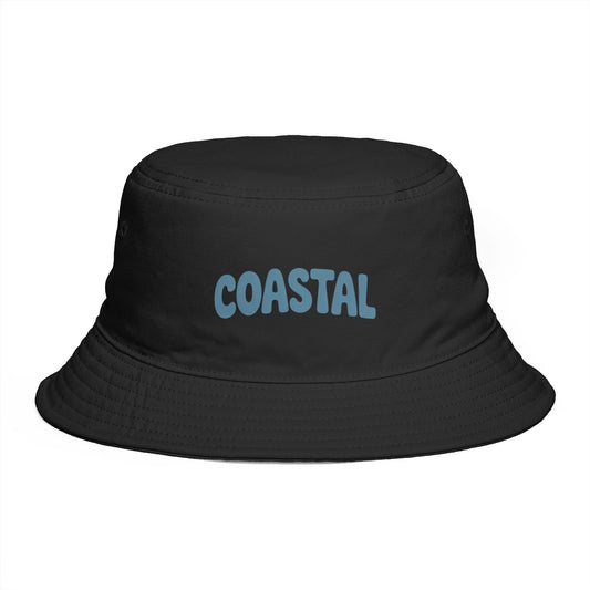 Coastal Bucket Hat — Brown Beach Sun Hat with 'COASTAL' Retro Text Hats Printify One size Black
