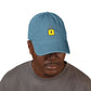 Embroidered Lock Denim Hat — Minimal Yellow Padlock Cap