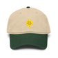 Washed Baseball Cap — Drippy Yellow Smile Embroidered Hat Hats Printify One size Dark Green / Khaki