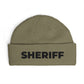 Cuff Beanie - 'SHRIFF' Embroidered Knit Hat (Festive Green-Gold Lettering) Hats Printify One size Eucalyptus