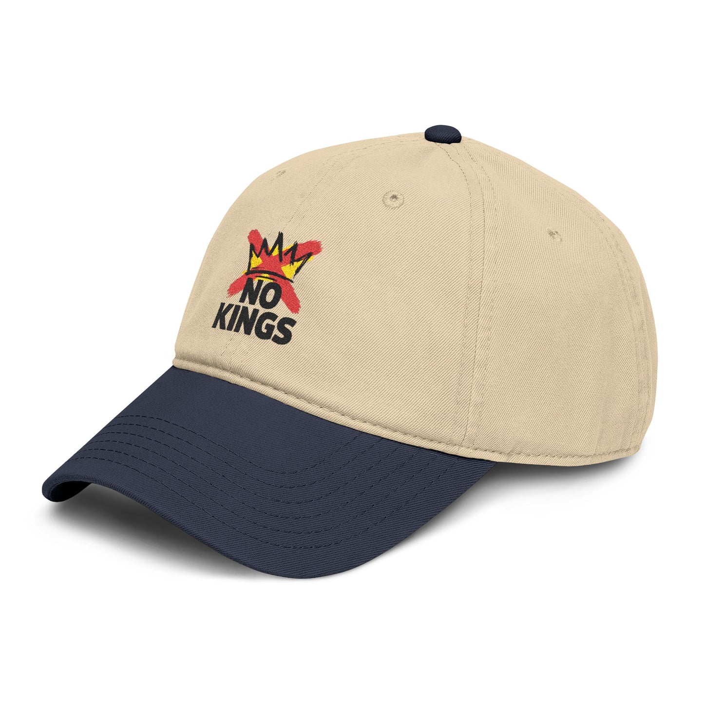No Kings Washed Baseball Cap — Distressed Crown Embroidered Hat