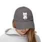 Distressed Black Cap with Cute White Cat Graphic