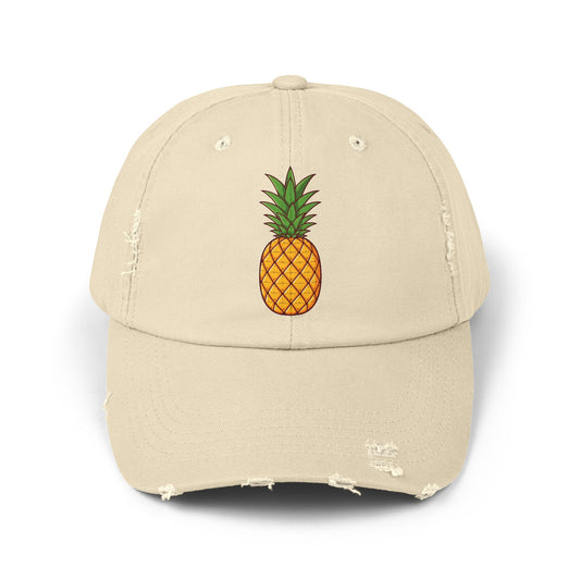 Distressed Pineapple Cap — Retro Embroidered Fruit Hat Hats Printify Stone One size