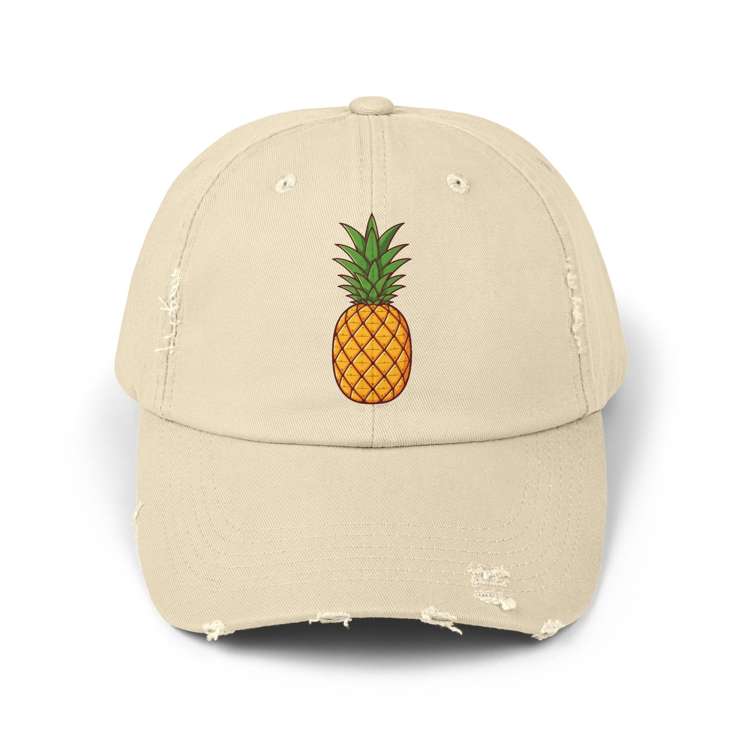 Distressed Pineapple Cap — Retro Embroidered Fruit Hat Hats Printify Stone One size