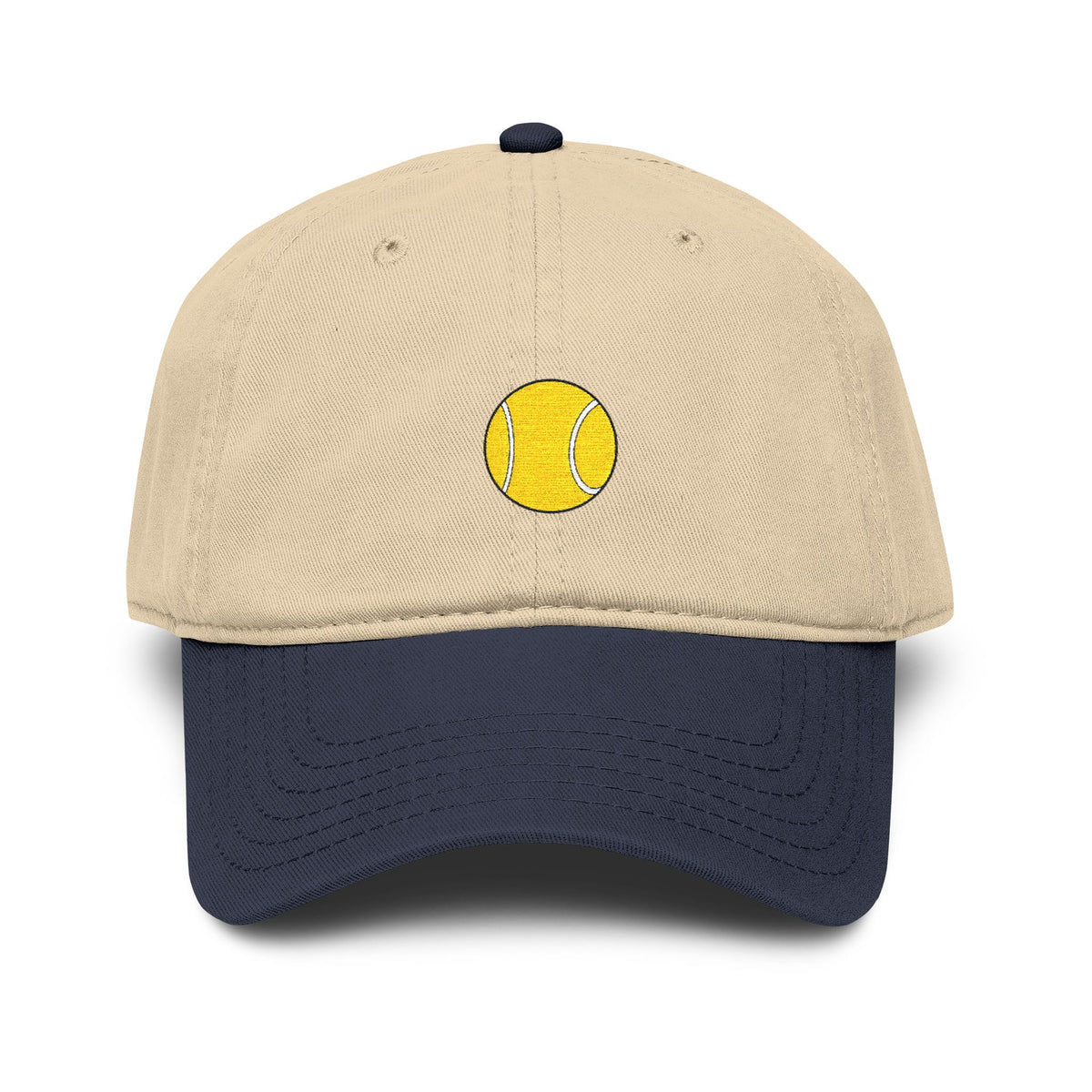 Washed Baseball Cap with Tiny Yellow Tennis Ball Embroidery Hats Printify