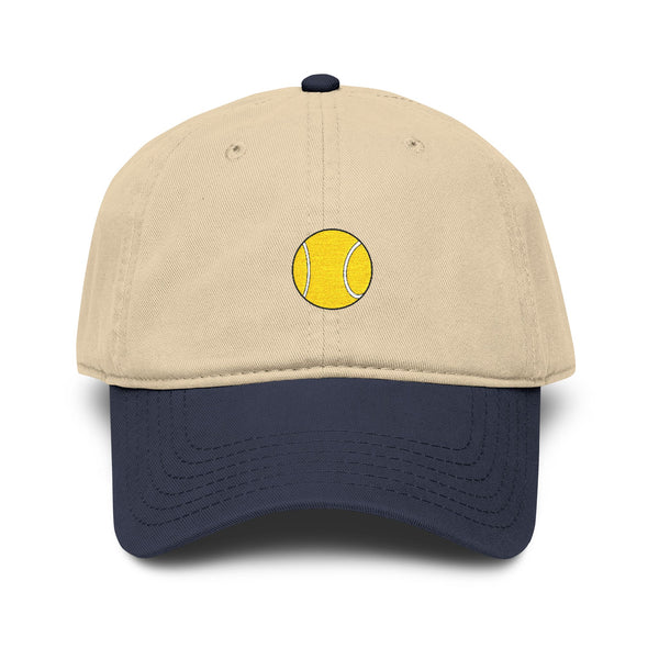 Washed Baseball Cap with Tiny Yellow Tennis Ball Embroidery Hats Printify