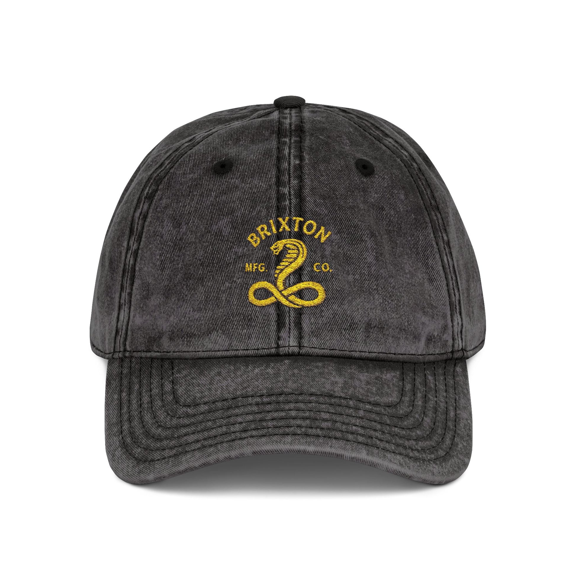 Vintage Embroidered Cap — Retro Snake Logo Dad Hat Hats Printify One size Black