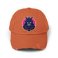 Samurai Skull Distressed Cap — Neon Retro Gamer Hat Hats Printify Burnt Orange One size