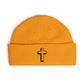 Embroidered Cross Cuff Beanie — Minimal Faith Knit Hat Hats Printify One size Gold