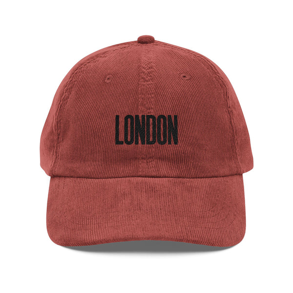 Vintage Corduroy Embroidered 'LONDON' Baseball Cap — Retro Travel Hat Hats Printify Burgundy One size