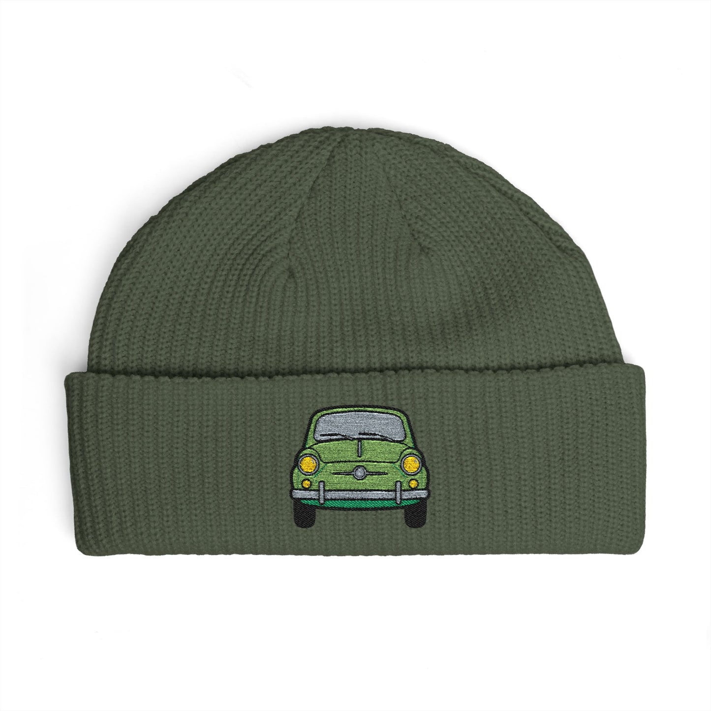 Cuff Beanie — Retro Green Car Embroidered Knit Hat Hats Printify One size Cypress