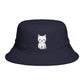 Brown Bucket Hat with Cute White Cat Embroidery — Casual Cat Lover Accessory Hats Printify One size Navy