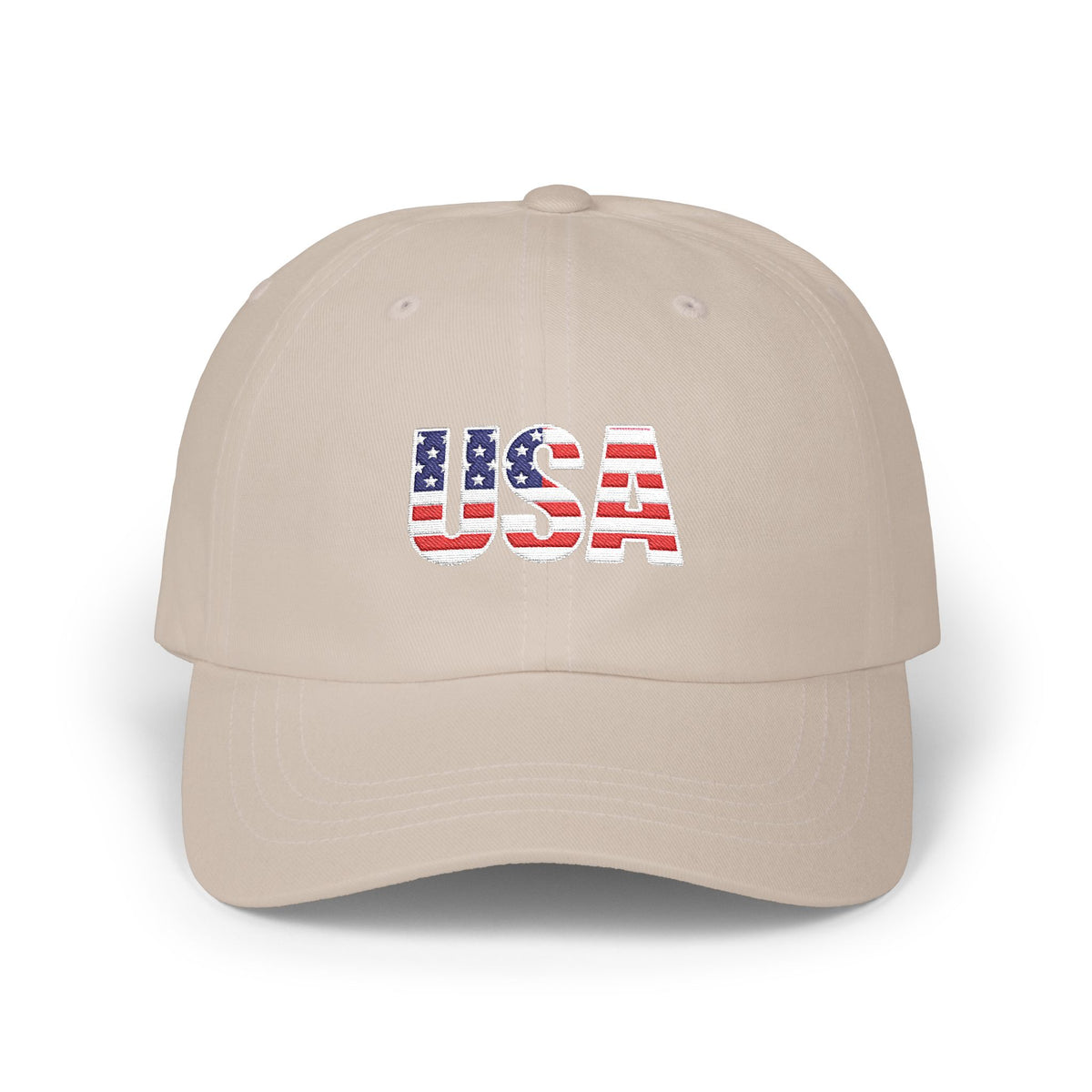 USA Flag Embroidered Dad Cap — Patriotic Classic Baseball Hat for Fourth of July Hats Printify Stone One size