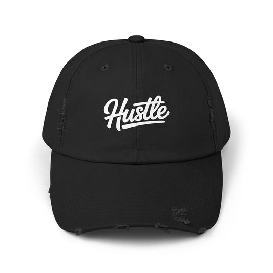 Hustle Distressed Cap Hats Printify Black One size