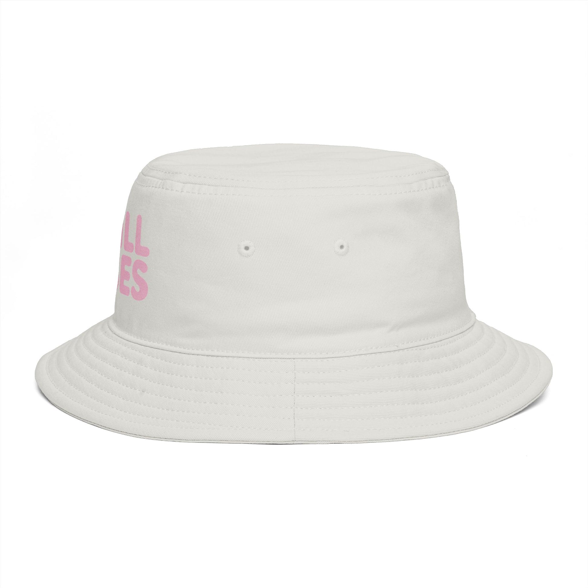 Chill Vibes Bucket Hat — Retro Pink Text Cotton Sun Hat Hats Printify