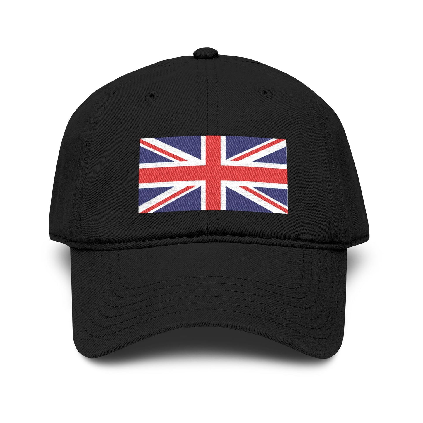 Washed Cotton Baseball Cap with Distressed Union Jack Patch Hats Printify One size Black