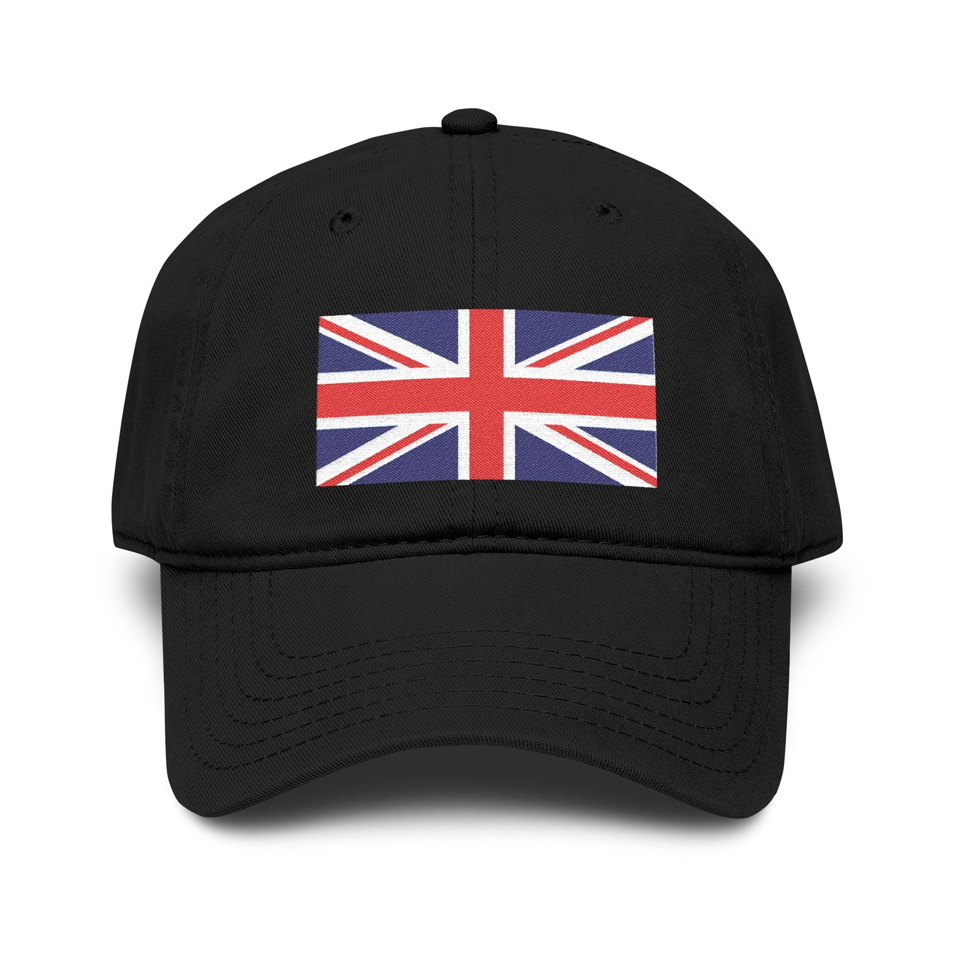 Washed Cotton Baseball Cap with Distressed Union Jack Patch Hats Printify One size Black