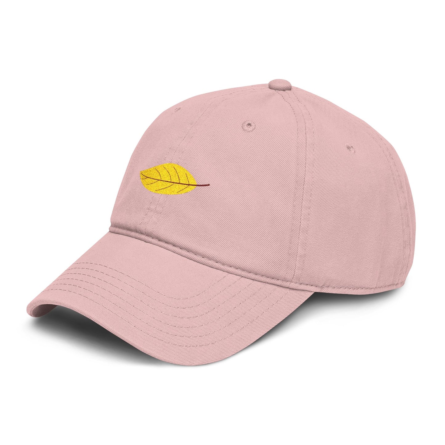 Washed Cotton Baseball Cap with Embroidered Yellow Leaf – Casual Fall Hat