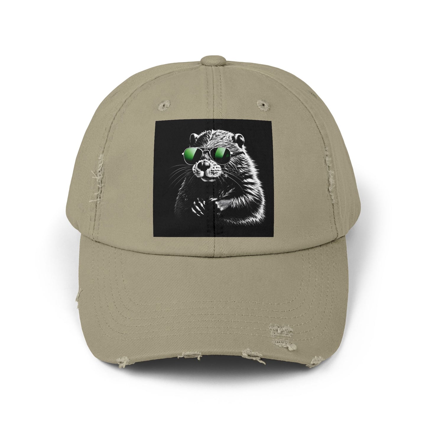 Distressed Cap — Cool Raccoon with Green Sunglasses Hat
