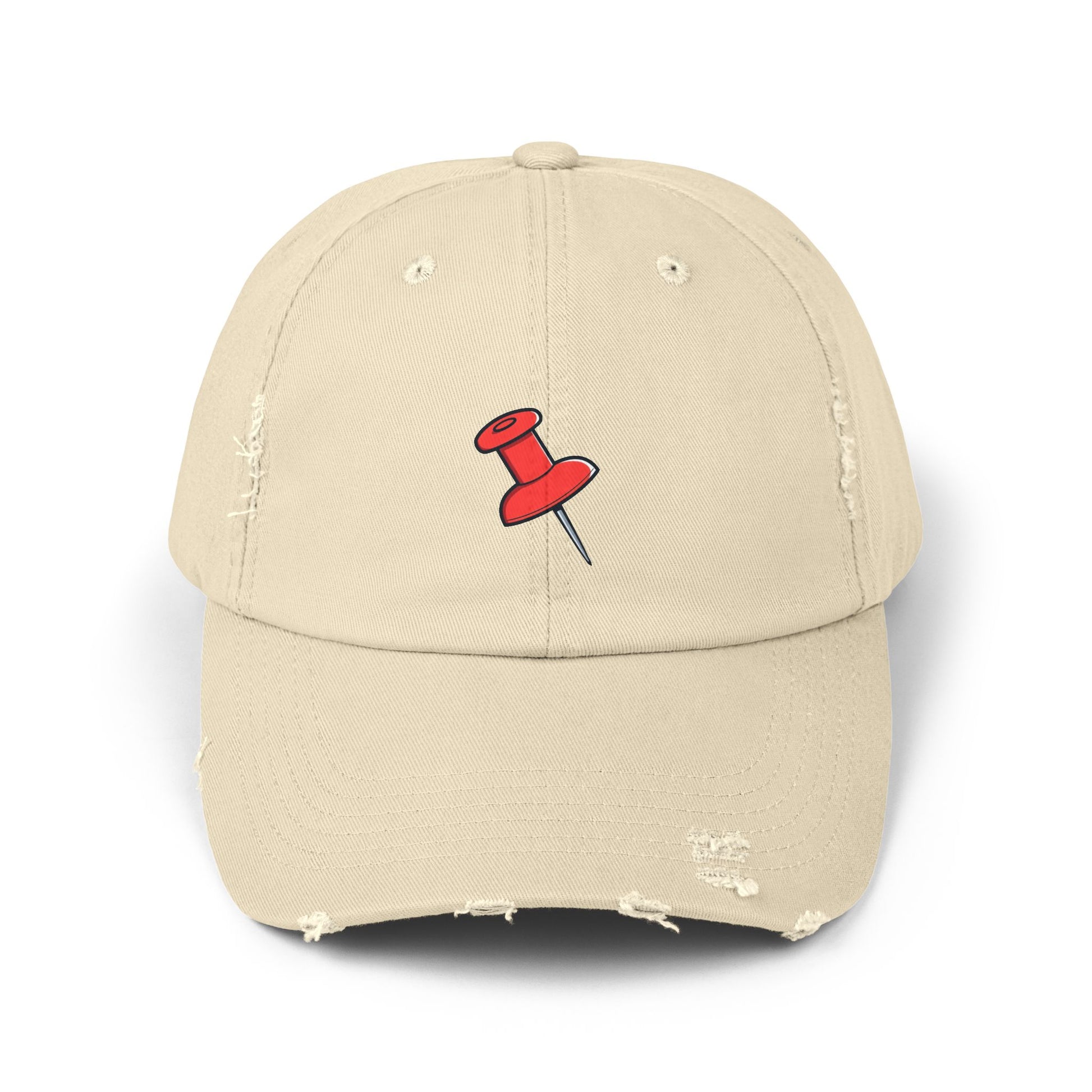 Pushpin Embroidered Distressed Cap Hats Printify Stone One size