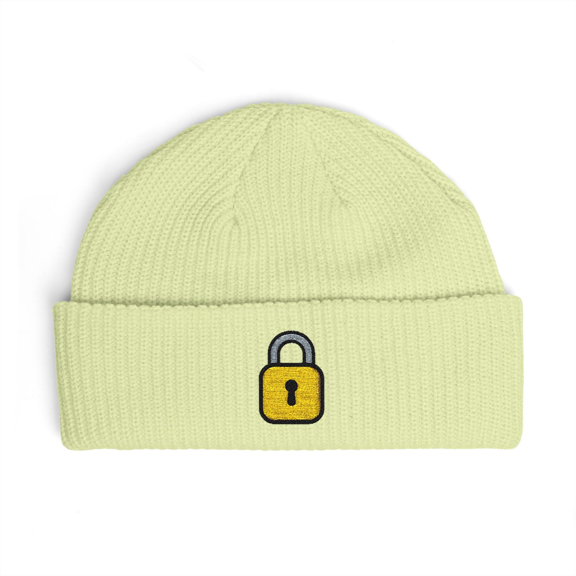 Embroidered Lock Cuff Beanie – Secure Padlock Knit Hat Hats Printify