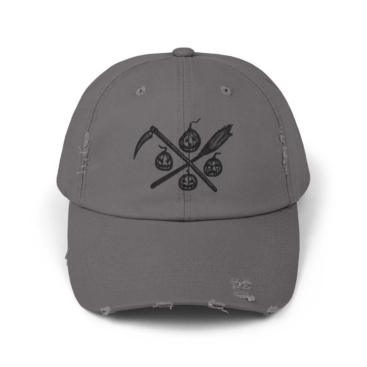 Black Distressed Cap with Vintage Crossed Symbols Hats Printify Nickel One size