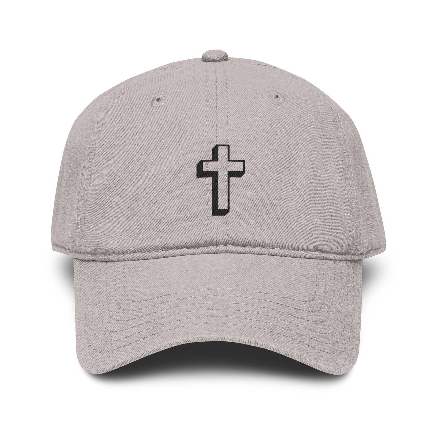 Embroidered Cross Baseball Cap — Washed Cotton Christian Hat Hats Printify One size Gray