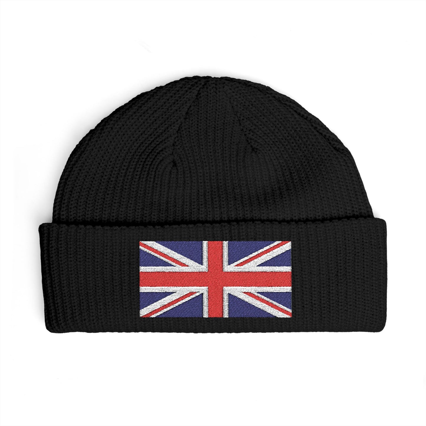 Cuff Beanie — Embroidered Union Jack Knit Hat Hats Printify One size Black