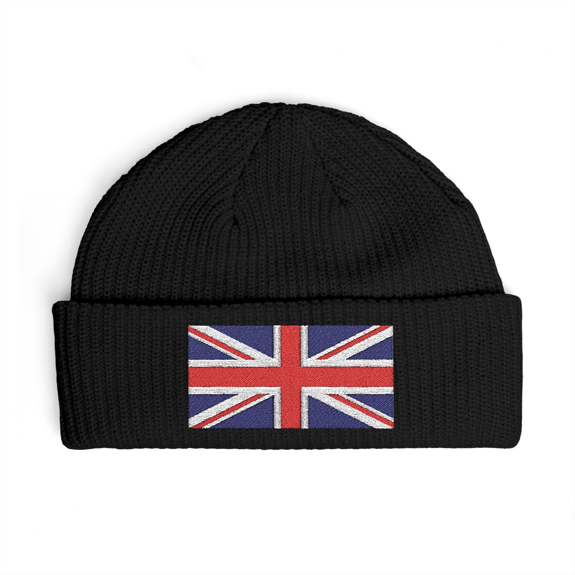 Cuff Beanie — Embroidered Union Jack Knit Hat Hats Printify One size Black