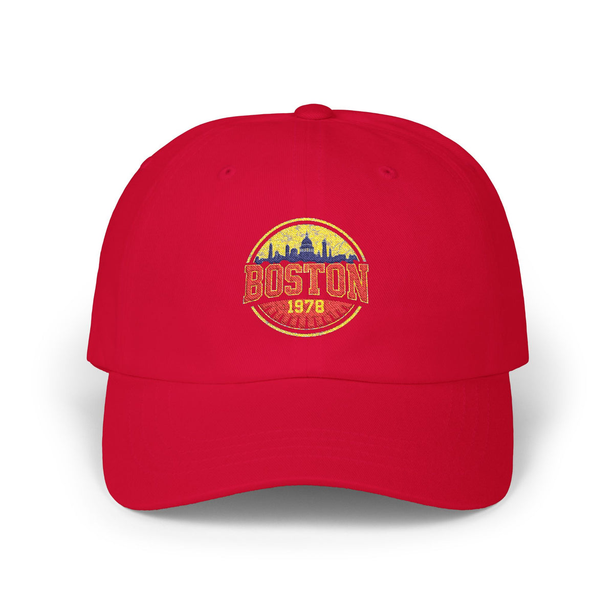 Boston Vintage Dad Cap – Retro Skyline Embroidered Baseball Hat Hats Printify Cranberry One size
