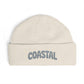 Coastal Cuff Beanie — Knit Winter Hat with 'COASTAL' Embroidered Seaglass Script Hats Printify One size Ecru