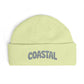 Coastal Cuff Beanie — Knit Winter Hat with 'COASTAL' Embroidered Seaglass Script Hats Printify