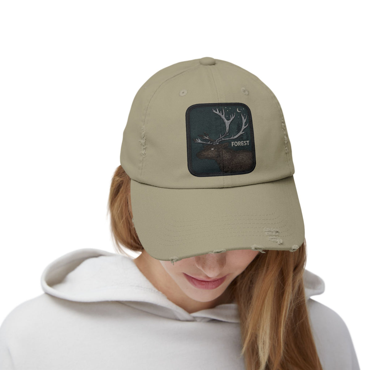 Distressed Forest Moose Cap Hats Printify