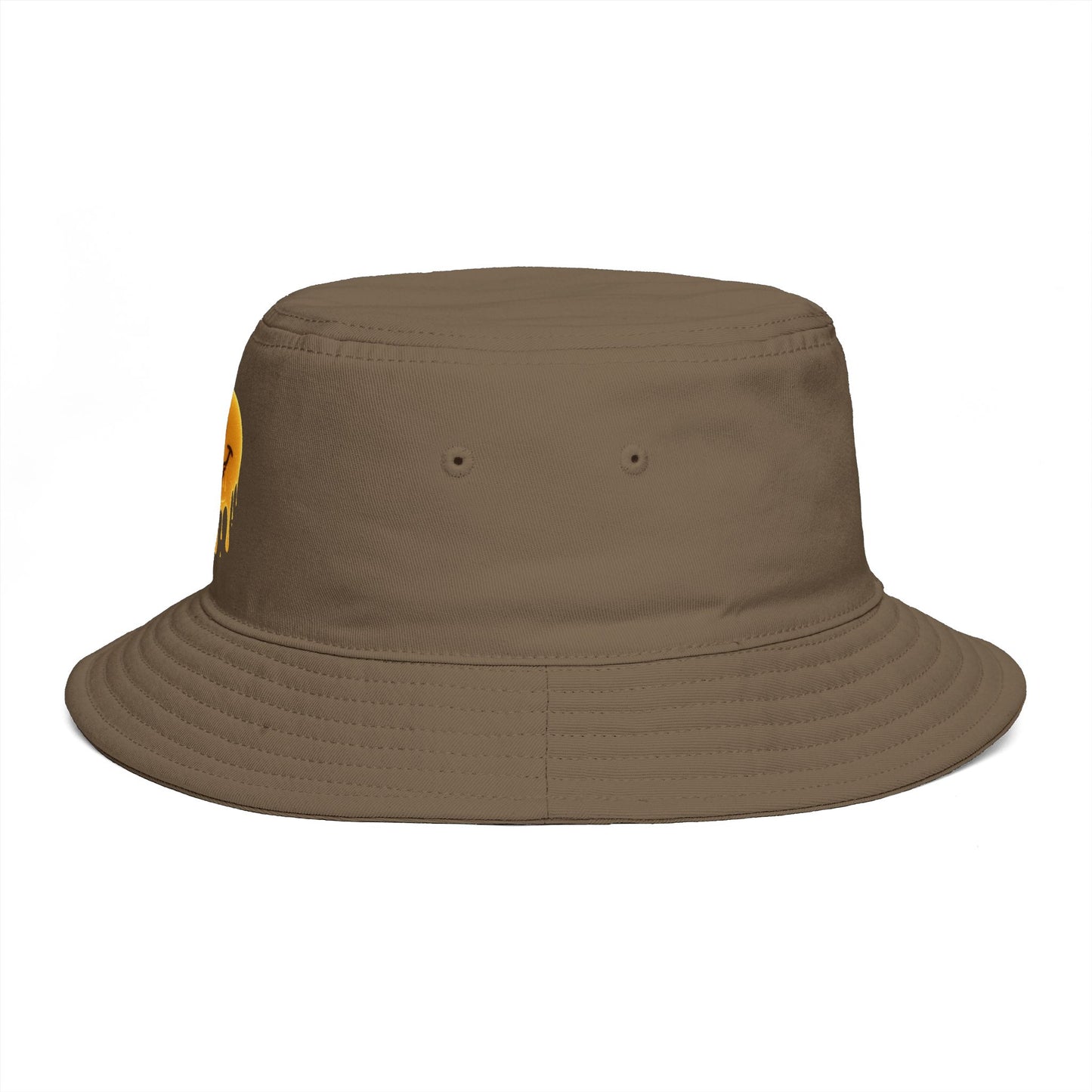 Smiley Drip Bucket Hat — Retro Melted Smile Face Sun Hat Hats Printify