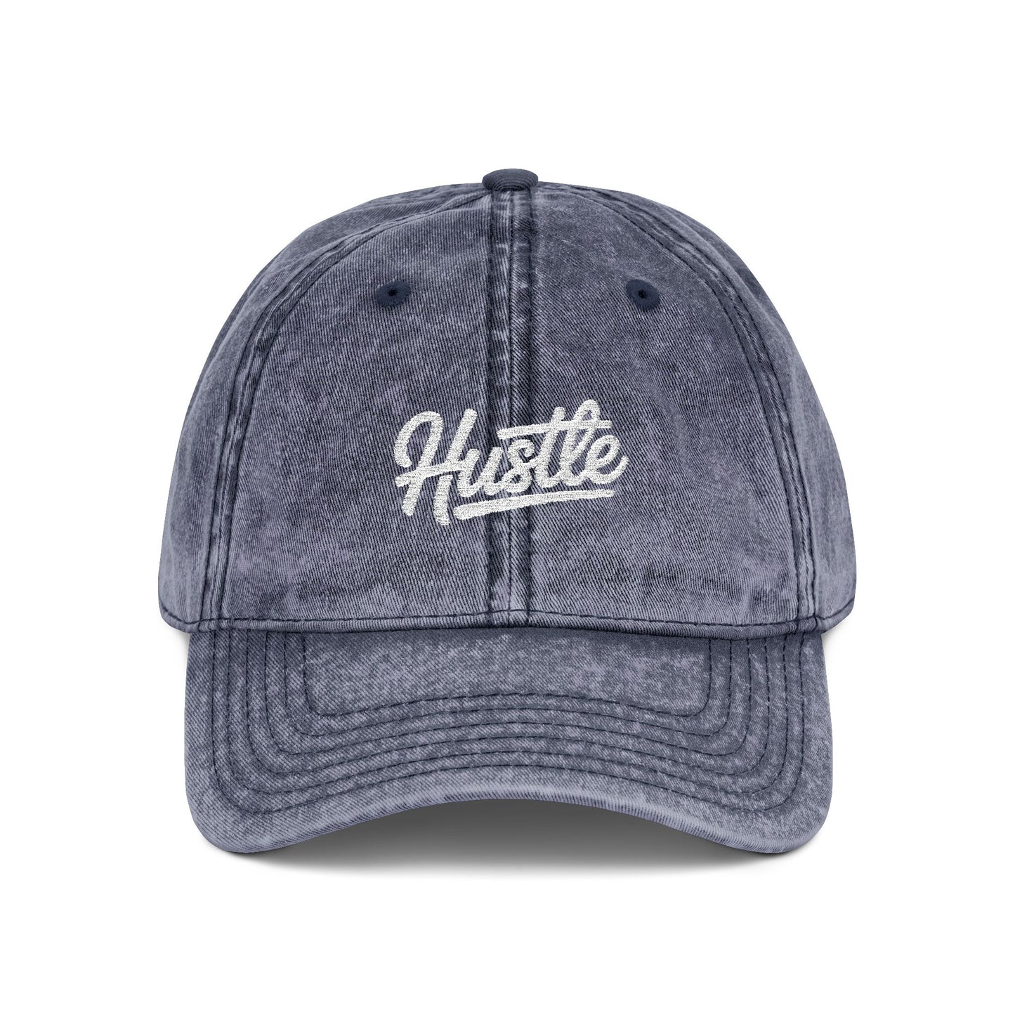 Hustle Embroidered Vintage Baseball Cap — Washed Red Dad Hat Hats Printify One size Navy