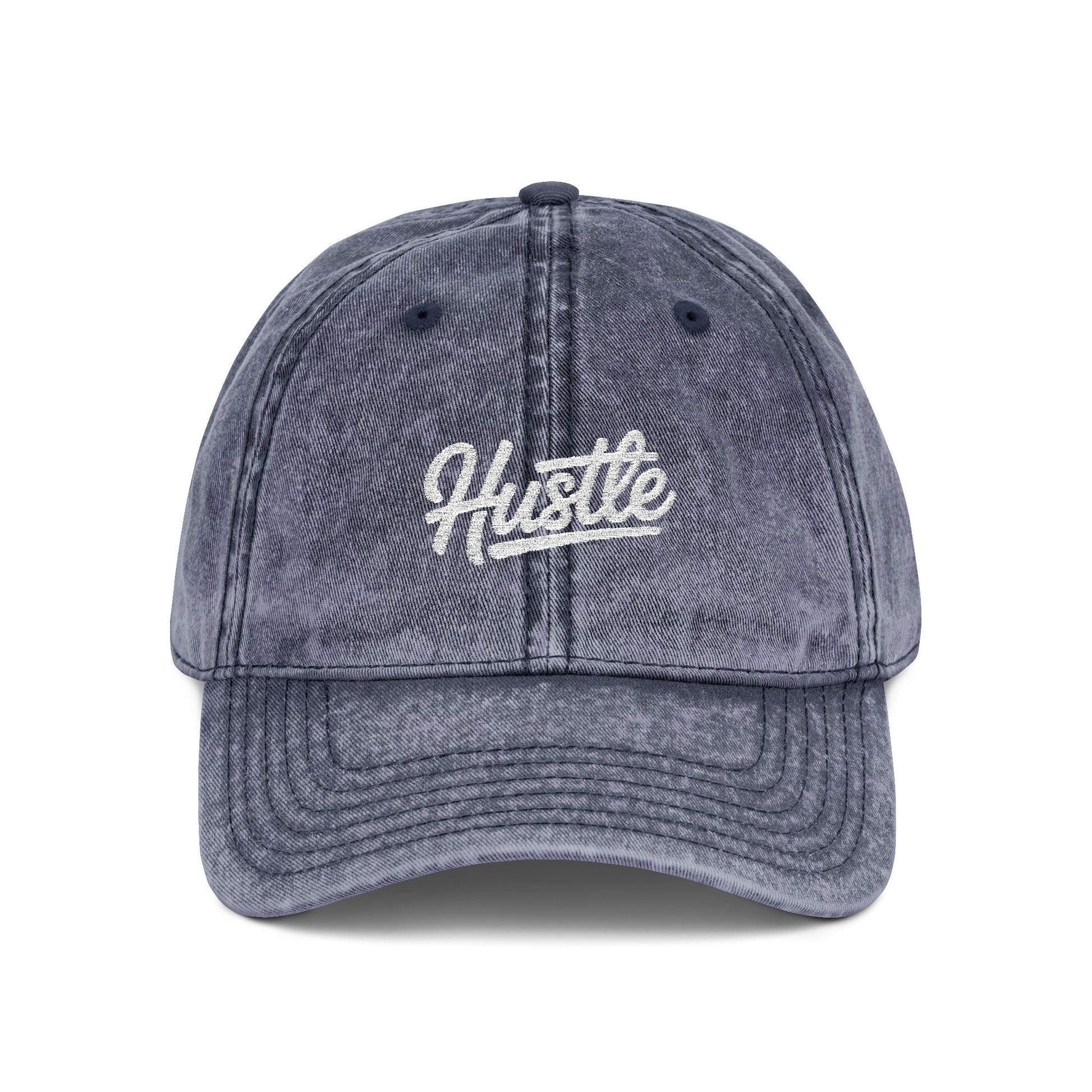 Hustle Embroidered Vintage Baseball Cap — Washed Red Dad Hat Hats Printify One size Navy
