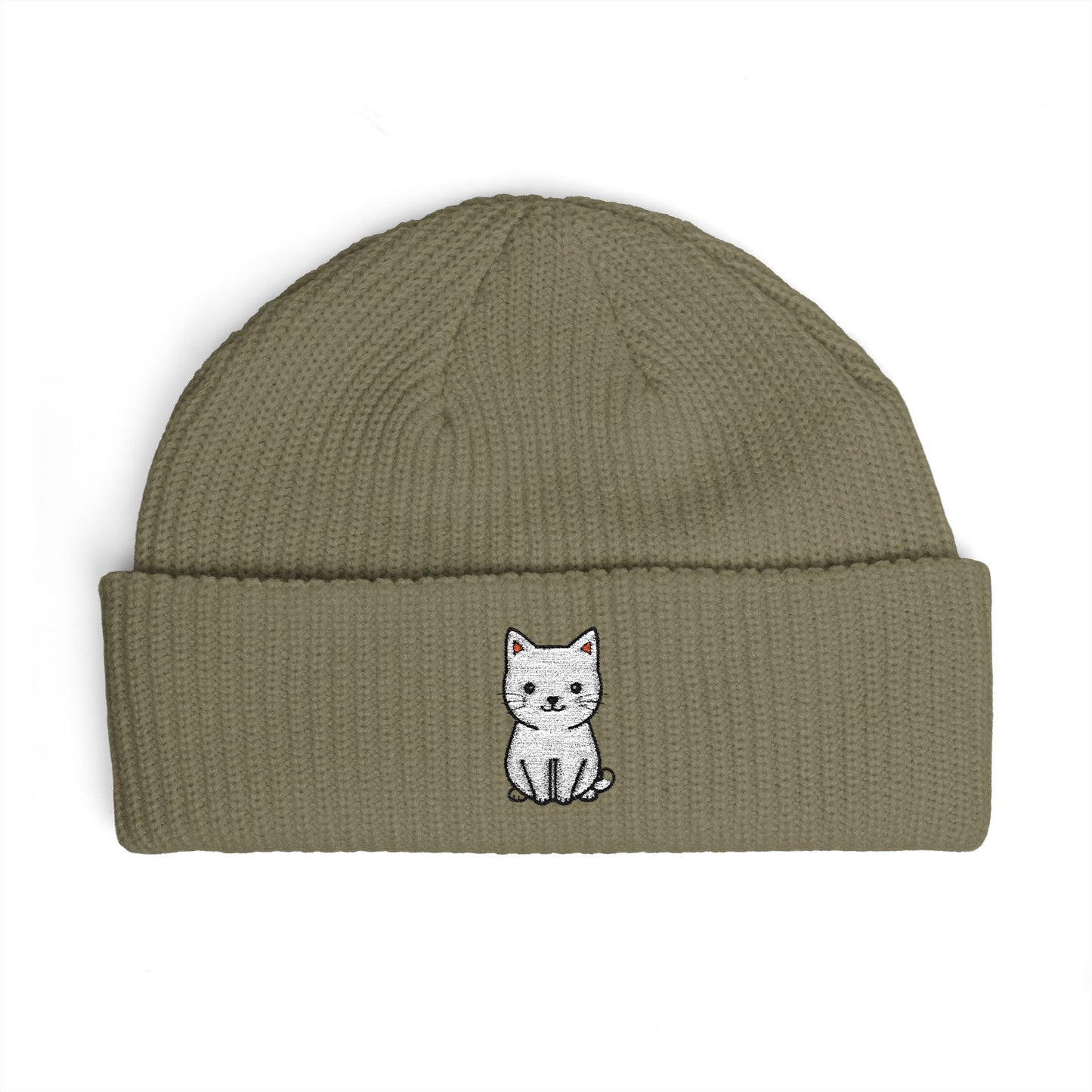Embroidered Kitten Cuff Beanie