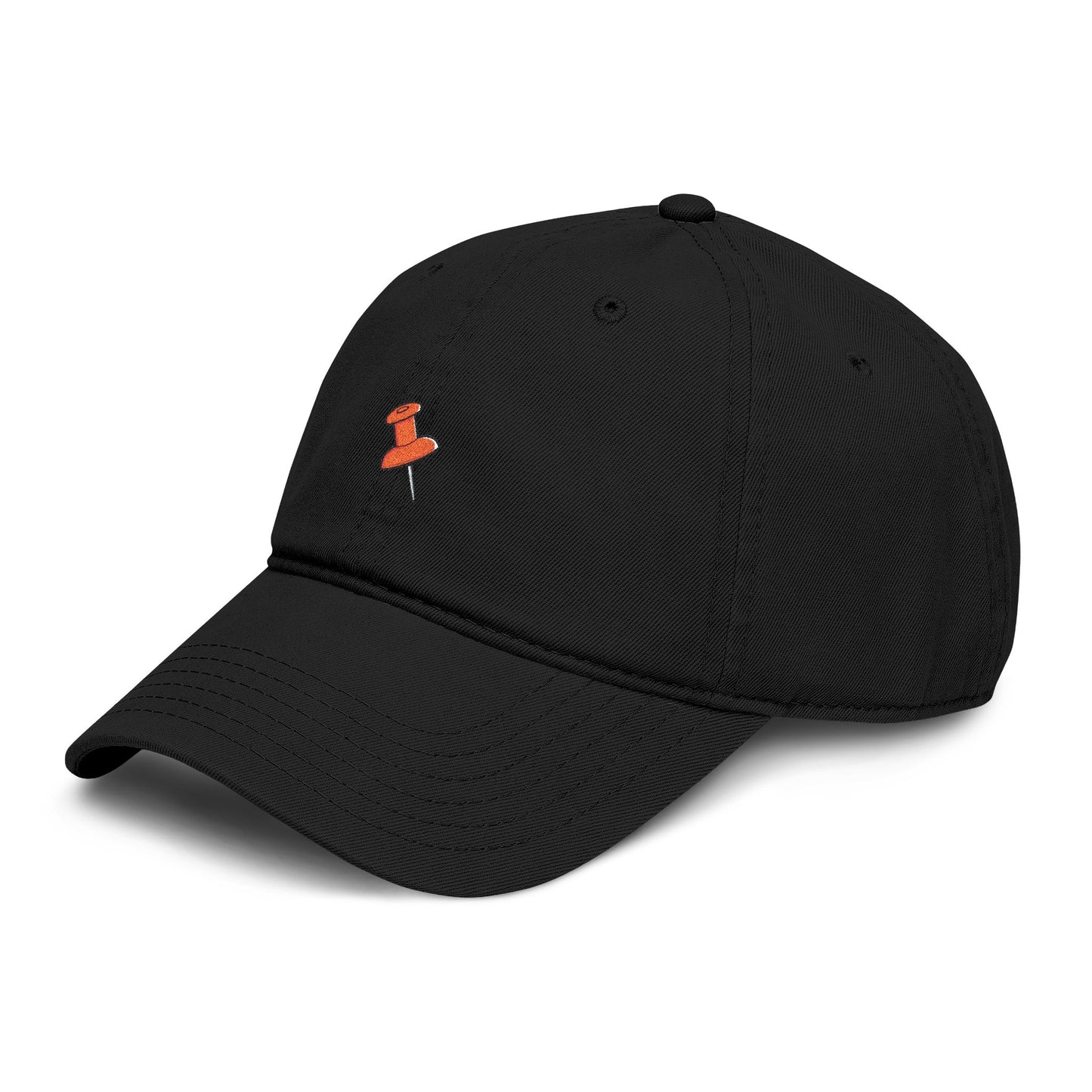 Washed Baseball Cap with Tiny Orange Pushpin Embroidery — Casual Everyday Hat Hats Printify