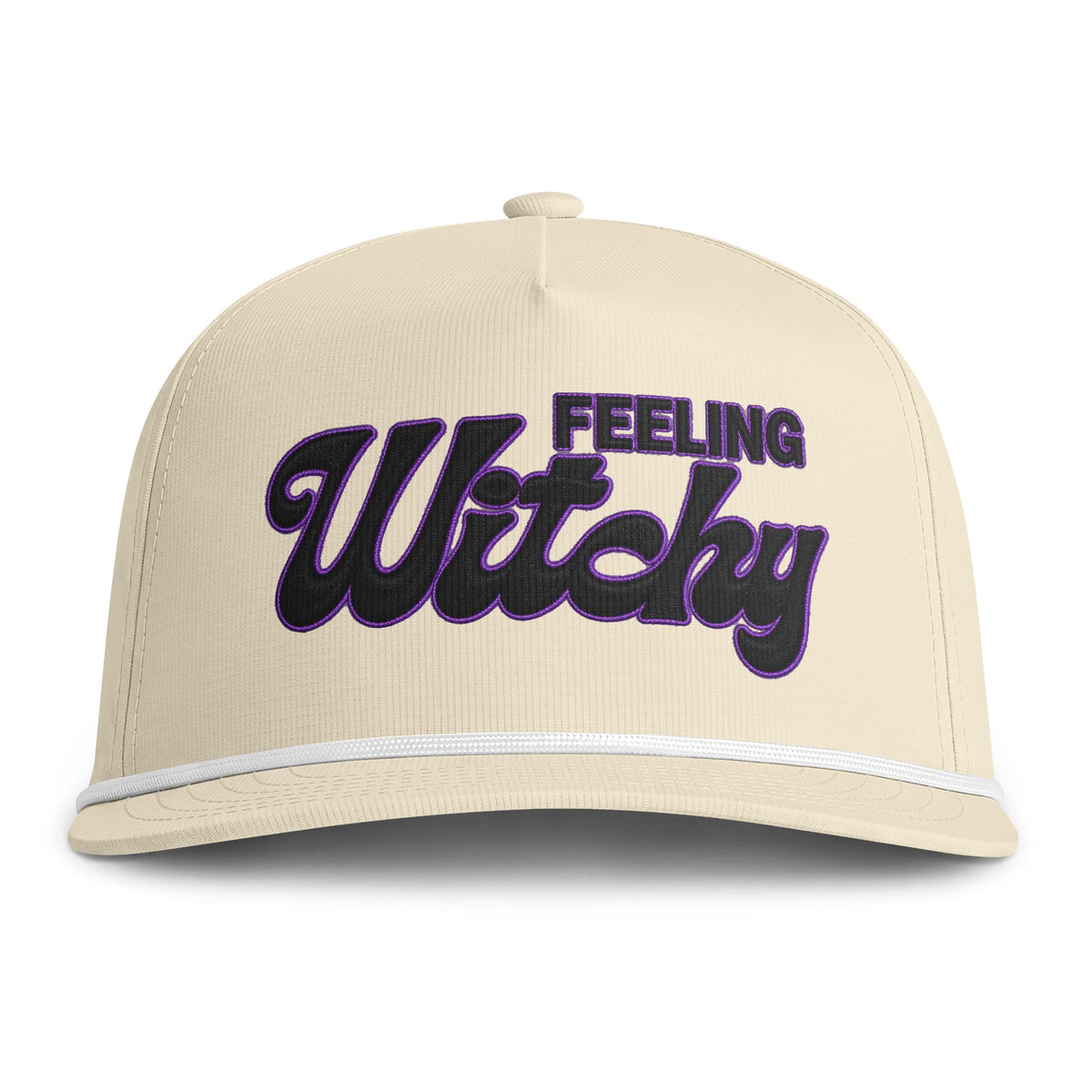 Feeling Witchy Rope Cap – Halloween Embroidered Hat Hats Printify Ivory Adjustable