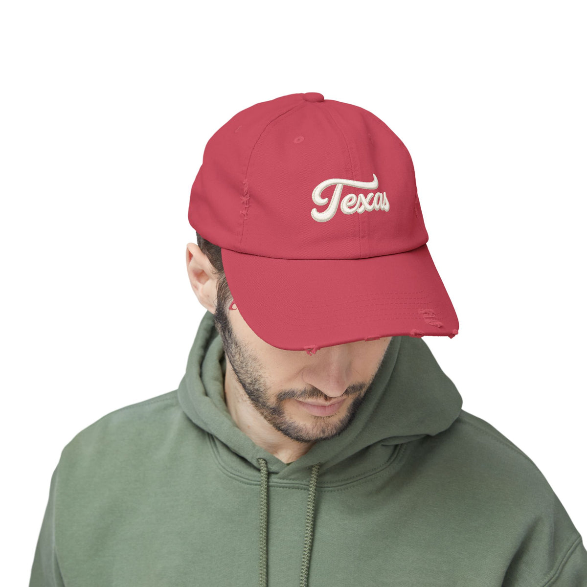 Texas Distressed Baseball Cap — Vintage Script Embroidered Hat