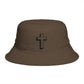 Christian Cross Bucket Hat — Minimal Faith Brown Sun Hat Hats Printify One size Walnut