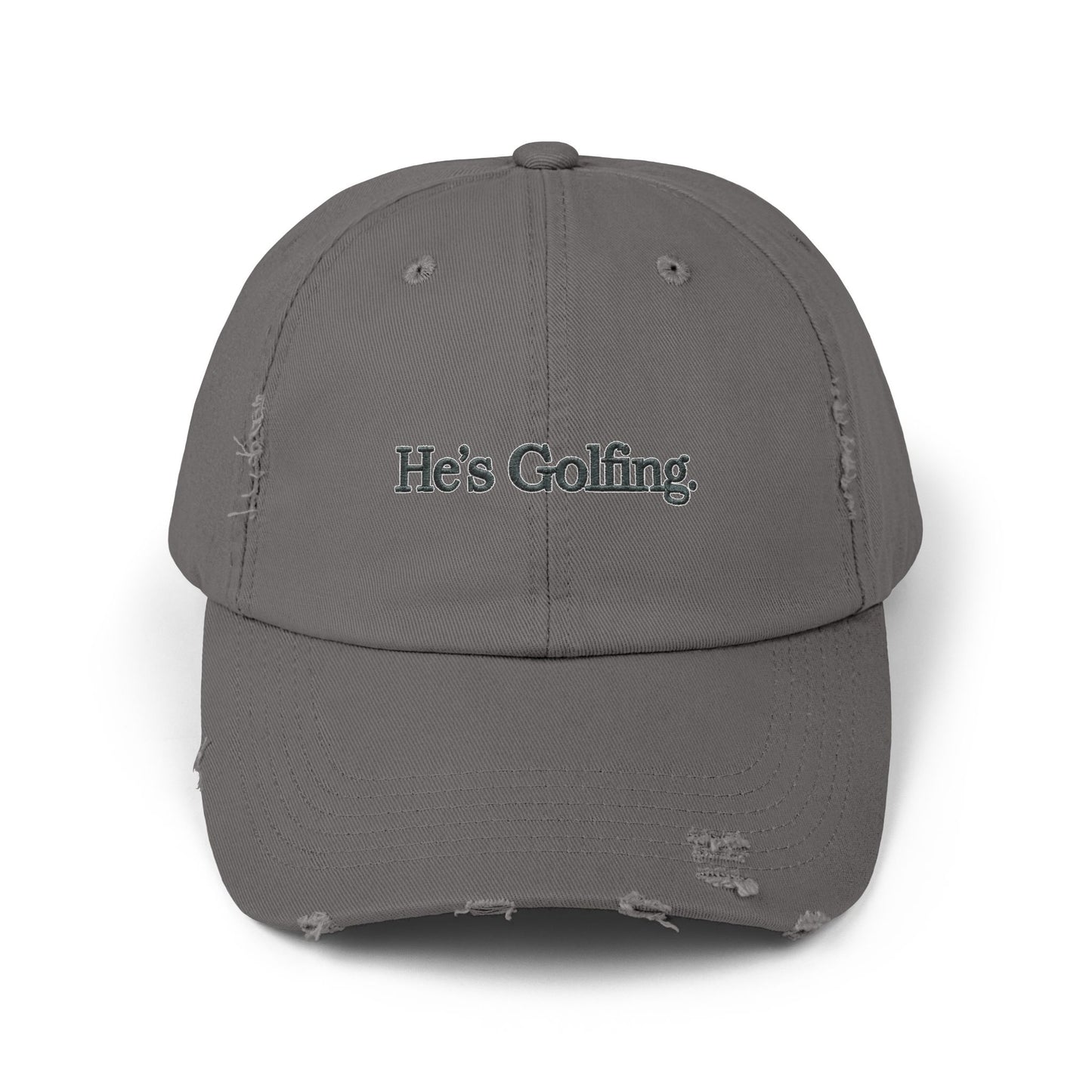 He's Goin' Distressed Dad Hat — Vintage Black Embroidered Cap