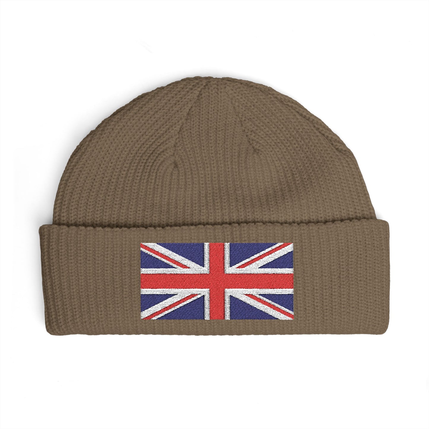 Cuff Beanie — Embroidered Union Jack Knit Hat Hats Printify One size Walnut