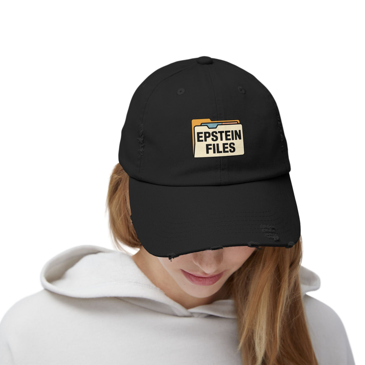 Distressed Cap — "Epstein Files" Vintage Folder Patch Hats Printify