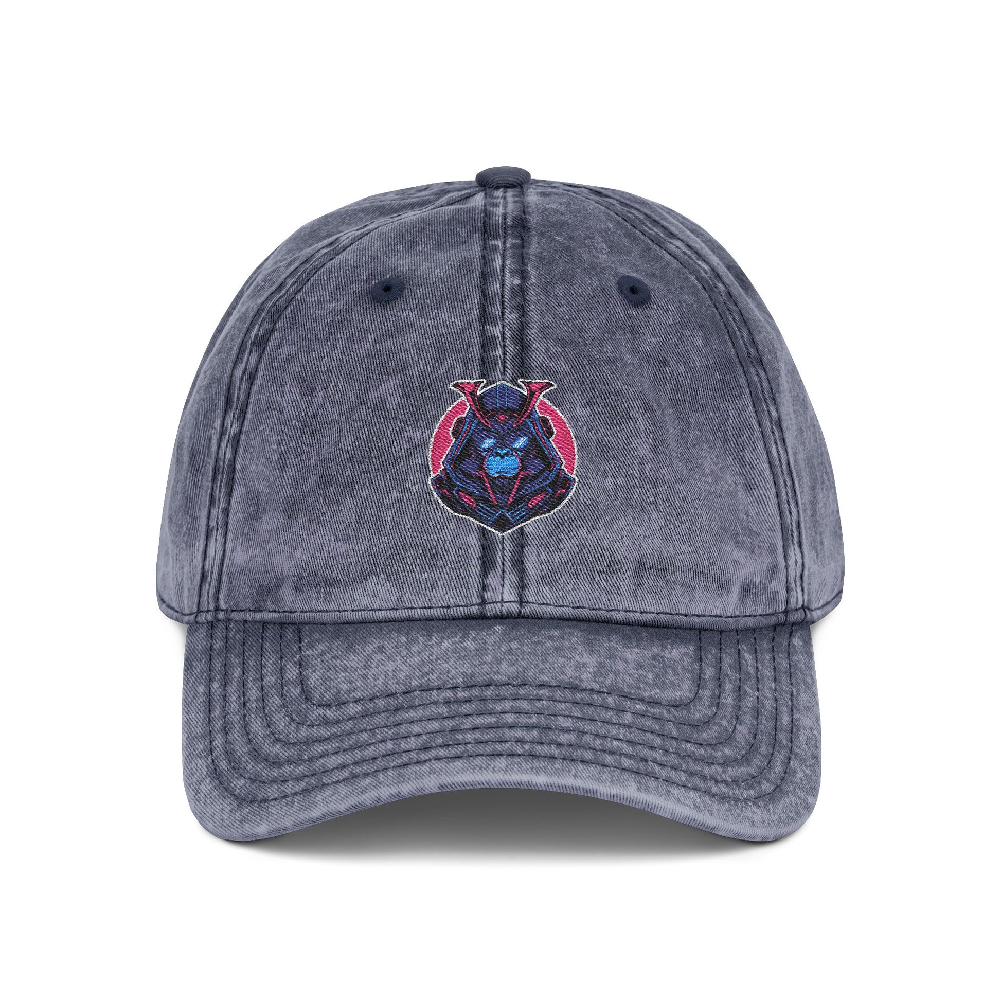 Vintage Embroidered Owl Dad Hat — Washed Gray Cap Hats Printify One size Navy
