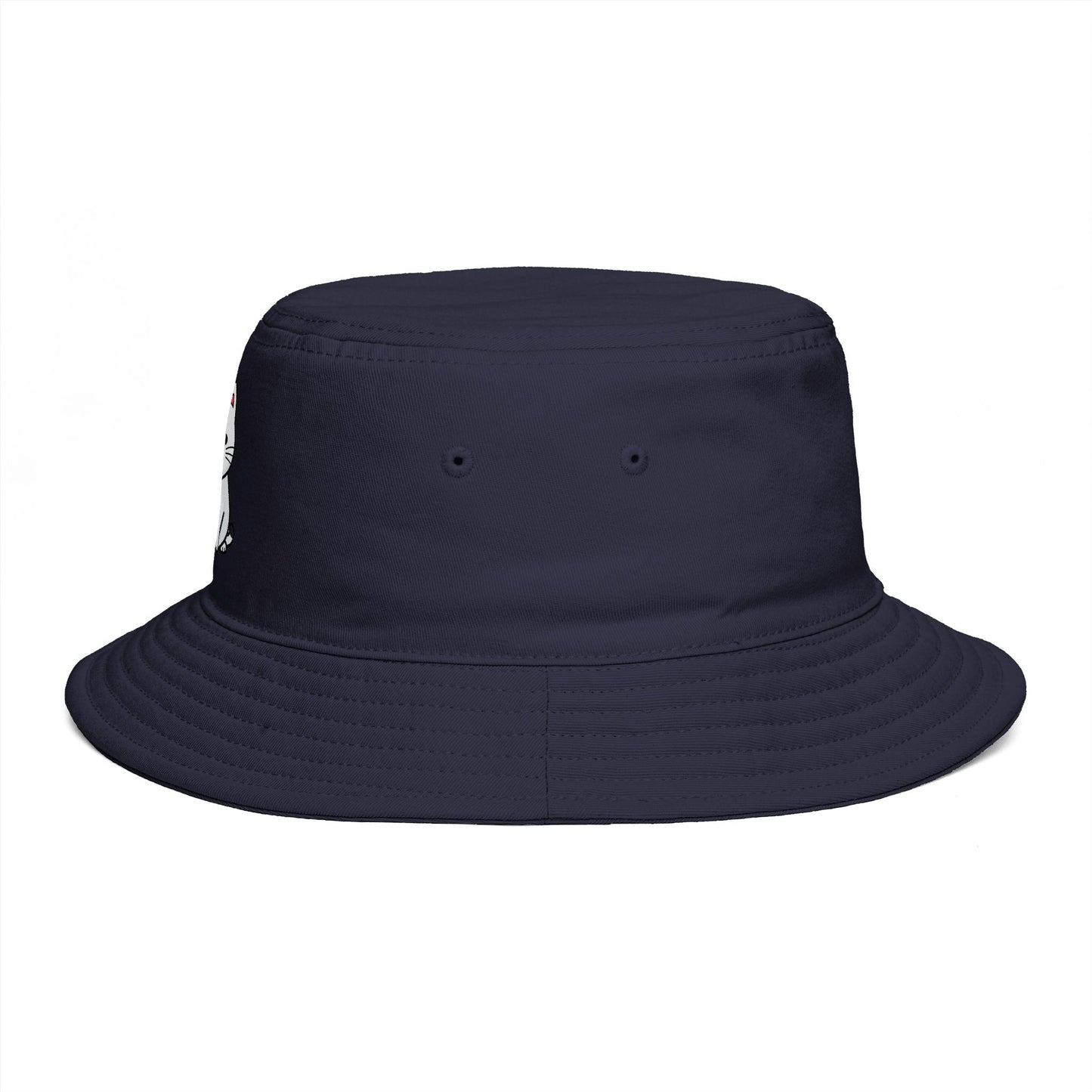 Brown Bucket Hat with Cute White Cat Embroidery — Casual Cat Lover Accessory